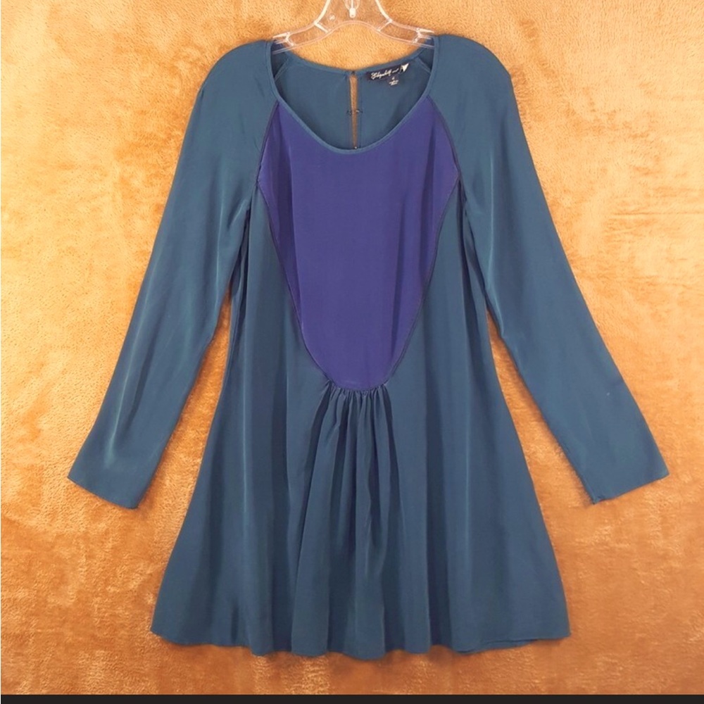 Elizabeth and James Dark Green and Navy Mini Dress Long Sleeve
